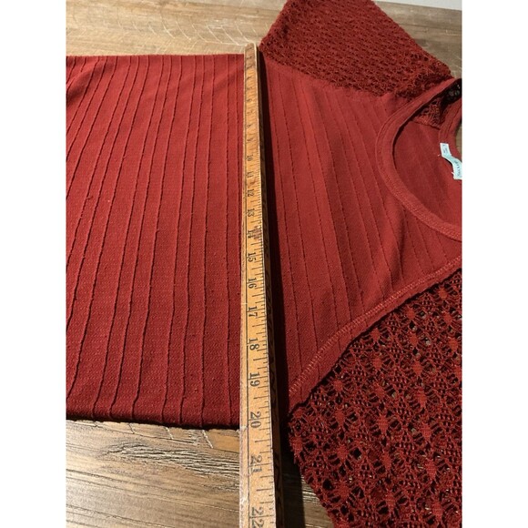 Maurices Women's Rust Red Knit Top Lace Sleeve Scoop Neck‎ 3/4 Sleeve Large L - Picture 7 of 10